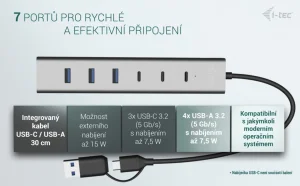 i-tec USB-C/USB-A Charging Metal HUB 7 Port (3x USB-C, 4x USB-A) - obrázek 9