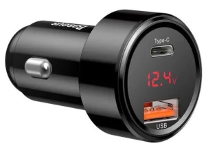 Baseus nabíječka do auta Magic USB-C PD, USB-A 45W s displejem černá - obrázek 2