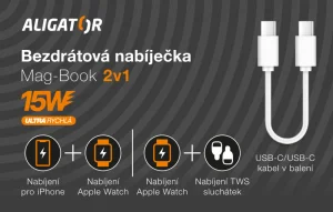 Bezdrátová nabíječka ALIGATOR Mag-Book 2v1, určeno pro MagSafe a nabíjení Apple Watch, 15W, bílá - obrázek 2