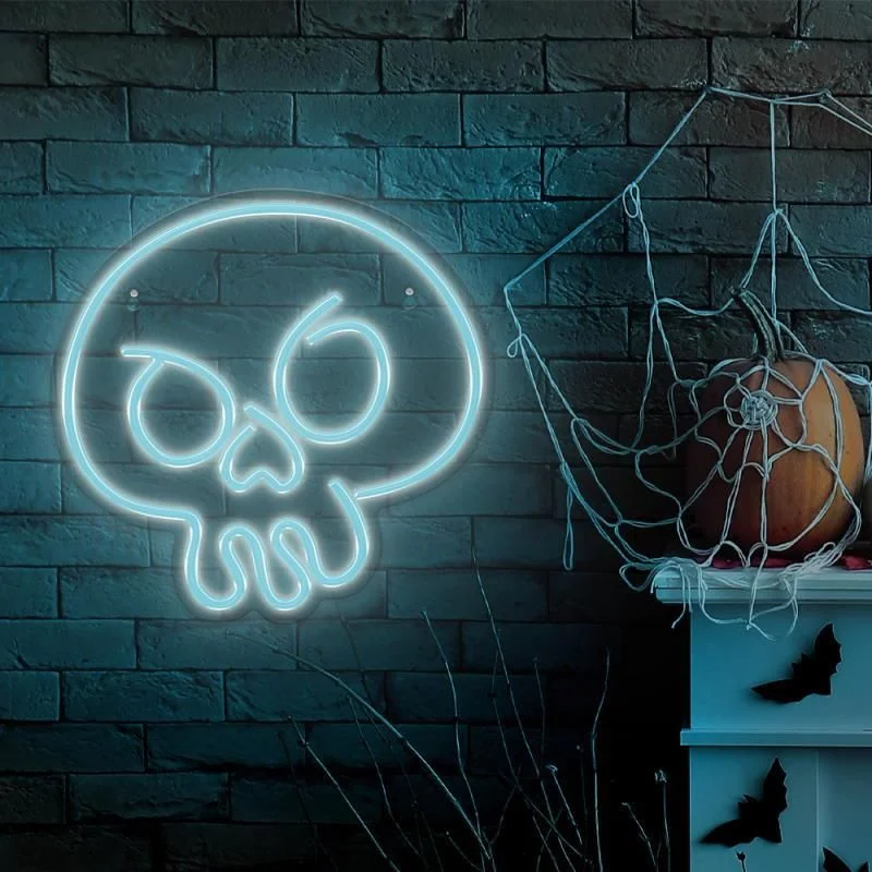 Dekorativní LED neon Lebka tyrkysová