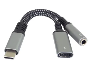 PremiumCord Redukce USB-C /3,5mm jack s DAC chipem + USB-C pro nabíjení 13cm - obrázek 1