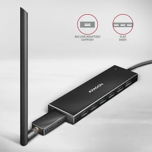 AXAGON HUE-F7A, 7x USB 3.2 Gen 1 ALU FLAT CHARGING hub, micro USB napájecí konektor, kabel USB-A 1m - obrázek 2
