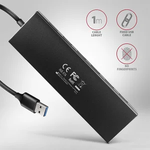 AXAGON HUE-F7A, 7x USB 3.2 Gen 1 ALU FLAT CHARGING hub, micro USB napájecí konektor, kabel USB-A 1m - obrázek 6