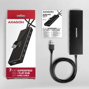 AXAGON HUE-F7A, 7x USB 3.2 Gen 1 ALU FLAT CHARGING hub, micro USB napájecí konektor, kabel USB-A 1m - obrázek 7