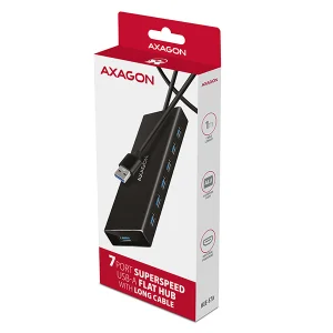 AXAGON HUE-F7A, 7x USB 3.2 Gen 1 ALU FLAT CHARGING hub, micro USB napájecí konektor, kabel USB-A 1m - obrázek 8