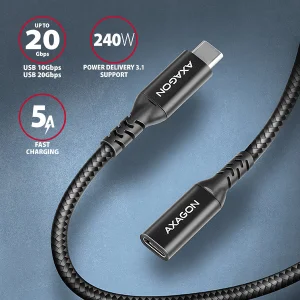 AXAGON BUCM32-CF05AB prodlužovací kabel USB-C (M) <-> USB-C (F), 0.5m, USB 20Gbps, PD 240W ALU oplet - obrázek 7