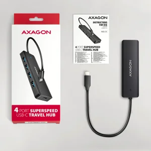 AXAGON HUE-C1C, 4x USB 5Gbps TRAVEL hub, USB-C napájecí konektor, kabel USB-C 19cm - obrázek 3
