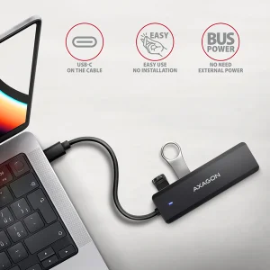 AXAGON HUE-C1C, 4x USB 5Gbps TRAVEL hub, USB-C napájecí konektor, kabel USB-C 19cm - obrázek 6