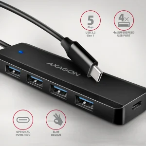 AXAGON HUE-C1C, 4x USB 5Gbps TRAVEL hub, USB-C napájecí konektor, kabel USB-C 19cm - obrázek 7