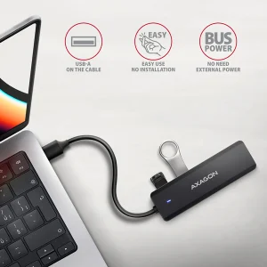 AXAGON HUE-C1A, 4x USB 5Gbps TRAVEL hub, USB-C napájecí konektor, kabel USB-A 19cm - obrázek 3
