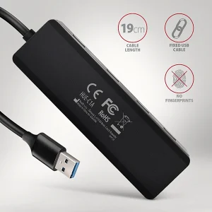 AXAGON HUE-C1A, 4x USB 5Gbps TRAVEL hub, USB-C napájecí konektor, kabel USB-A 19cm - obrázek 5