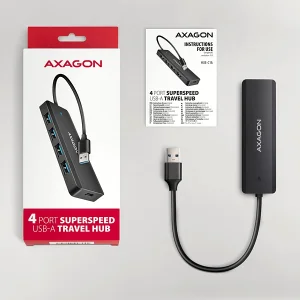 AXAGON HUE-C1A, 4x USB 5Gbps TRAVEL hub, USB-C napájecí konektor, kabel USB-A 19cm - obrázek 6