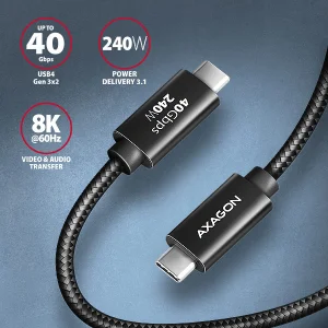 AXAGON BUCM4X-CM10AB NewGEN+ kabel USB-C <-> USB-C, 1m, USB4 Gen 3×2, PD 240W 5A, 8K HD, ALU, oplet - obrázek 9