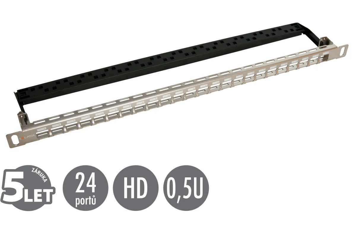 19" modulární neosazený high-density patch panel Solarix 24 portů 0,5U SX24HDM-0-STP-SL-UNI