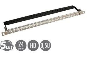 19" modulární neosazený high-density patch panel Solarix 24 portů 0,5U SX24HDM-0-STP-SL-UNI