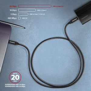 AXAGON BUCM32-CM15AB, SPEED+ kabel USB-C <-> USB-C, 1.5m, USB 20Gbps, PD 100W 5A, 4K HD, ALU, oplet - obrázek 5