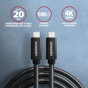 AXAGON BUCM32-CM15AB, SPEED+ kabel USB-C <-> USB-C, 1.5m, USB 20Gbps, PD 100W 5A, 4K HD, ALU, oplet - obrázek 9