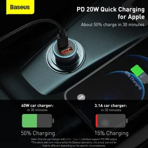 Baseus rychlonabíječka do auta Golden Contractor Pro Dual USB+USB-C 40W tmavě šedá - obrázek 2