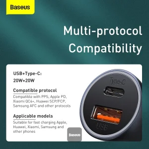 Baseus rychlonabíječka do auta Golden Contractor Pro Dual USB+USB-C 40W tmavě šedá - obrázek 5