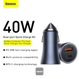 Baseus rychlonabíječka do auta Golden Contractor Pro Dual USB+USB-C 40W tmavě šedá - obrázek 7