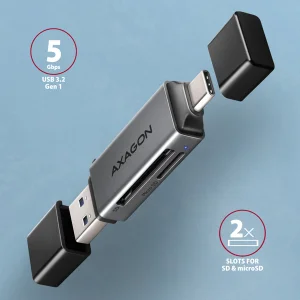 AXAGON CRE-DAC, USB-C + USB-A, 5 Gbps - MINI čtečka karet, 2-slot & lun SD/microSD, podpora UHS-I - obrázek 2