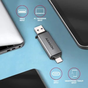 AXAGON CRE-DAC, USB-C + USB-A, 5 Gbps - MINI čtečka karet, 2-slot & lun SD/microSD, podpora UHS-I - obrázek 4