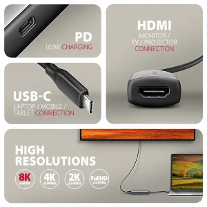AXAGON RVC-HI8KPD, USB-C -> HDMI 2.1 redukce / adaptér, 8K/60Hz, 4K/144Hz, HDR10+, PD100W - obrázek 8