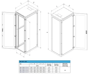 Stojanový rack 42U 600x800 RIE IP54 RAL7035 - obrázek 2