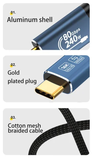 PremiumCord USB4™ Version2.0 80Gbps 16K@60Hz 240W Thunderbolt 3 a 4 kabel 1,2m - obrázek 4