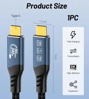 PremiumCord USB4™ Version2.0 80Gbps 16K@60Hz 240W Thunderbolt 3 a 4 kabel 1,2m - obrázek 6