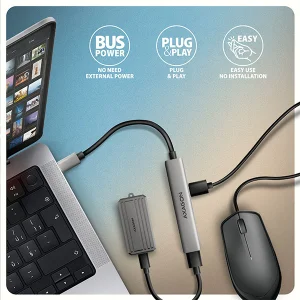 AXAGON HUE-STC, 4x USB ALU STRIP hub, 1x USB-A 5Gbps, 2x USB-A & 1x USB-C 480Mbps, kabel USB-C 12cm - obrázek 5