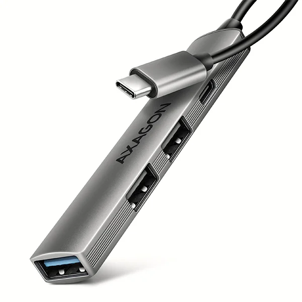 AXAGON HUE-STC, 4x USB ALU STRIP hub, 1x USB-A 5Gbps, 2x USB-A & 1x USB-C 480Mbps, kabel USB-C 12cm