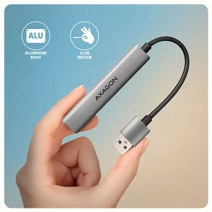 AXAGON HUE-STA, 4x USB ALU STRIP hub, 1x USB-A 5Gbps, 2x USB-A & 1x USB-C 480Mbps, kabel USB-A 12cm - obrázek 4