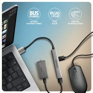 AXAGON HUE-STA, 4x USB ALU STRIP hub, 1x USB-A 5Gbps, 2x USB-A & 1x USB-C 480Mbps, kabel USB-A 12cm - obrázek 5