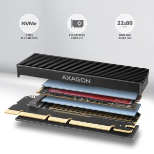 AXAGON PCEM2-XS, PCIe x16 - M.2 NVMe M-key slot adaptér, kryt s chladičem pro pasivní chlazení - obrázek 7