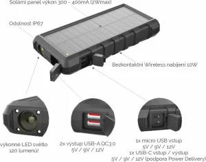 Solární powerbanka VIKING W24W 24000mAh, QC3.0, bezdrátové nabíjení - obrázek 2