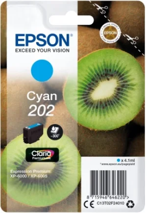 EPSON ink Cyan 202 Premium - singlepack, 4,1ml, 300s, standard