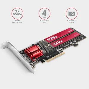 AXAGON PCEM2-ND, PCIe x8 řadič - 2x M.2 NVMe M-key slot, RAID, podpora desek bez bifurkace, vč. LP - obrázek 2