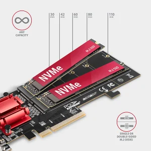 AXAGON PCEM2-ND, PCIe x8 řadič - 2x M.2 NVMe M-key slot, RAID, podpora desek bez bifurkace, vč. LP - obrázek 3