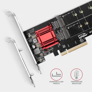 AXAGON PCEM2-ND, PCIe x8 řadič - 2x M.2 NVMe M-key slot, RAID, podpora desek bez bifurkace, vč. LP - obrázek 4