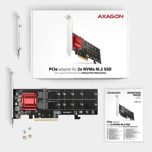 AXAGON PCEM2-ND, PCIe x8 řadič - 2x M.2 NVMe M-key slot, RAID, podpora desek bez bifurkace, vč. LP - obrázek 7
