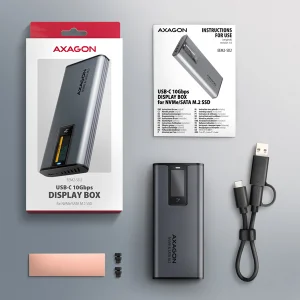 AXAGON EEM2-SD2 USB-C 10Gbps - M.2 NVMe & SATA SSD kovový DISPLAY box, bezšroubkový - obrázek 11