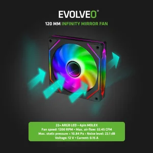 EVOLVEO 120UX-S, ventilátor, 120mm, 4pin molex, ARGB, slave, černý - obrázek 2