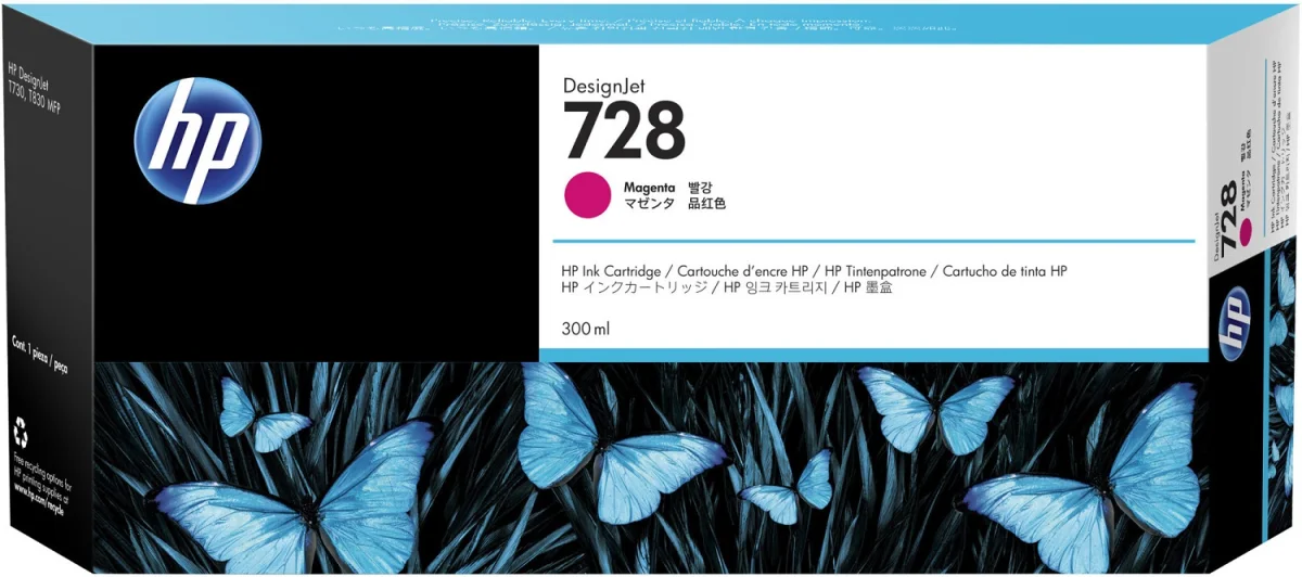 Inkoustová náplň HP 728 purpurová 300 ml