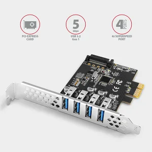 AXAGON PCEU-43RS, PCIe řadič, 4x USB 3.2 Gen 1 port, 5 Gbps, napájení z PCIe nebo SATA, SP & LP - obrázek 2