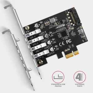 AXAGON PCEU-43RS, PCIe řadič, 4x USB 3.2 Gen 1 port, 5 Gbps, napájení z PCIe nebo SATA, SP & LP - obrázek 3