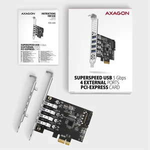 AXAGON PCEU-43RS, PCIe řadič, 4x USB 3.2 Gen 1 port, 5 Gbps, napájení z PCIe nebo SATA, SP & LP - obrázek 5