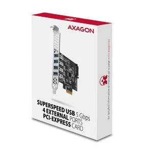 AXAGON PCEU-43RS, PCIe řadič, 4x USB 3.2 Gen 1 port, 5 Gbps, napájení z PCIe nebo SATA, SP & LP - obrázek 6