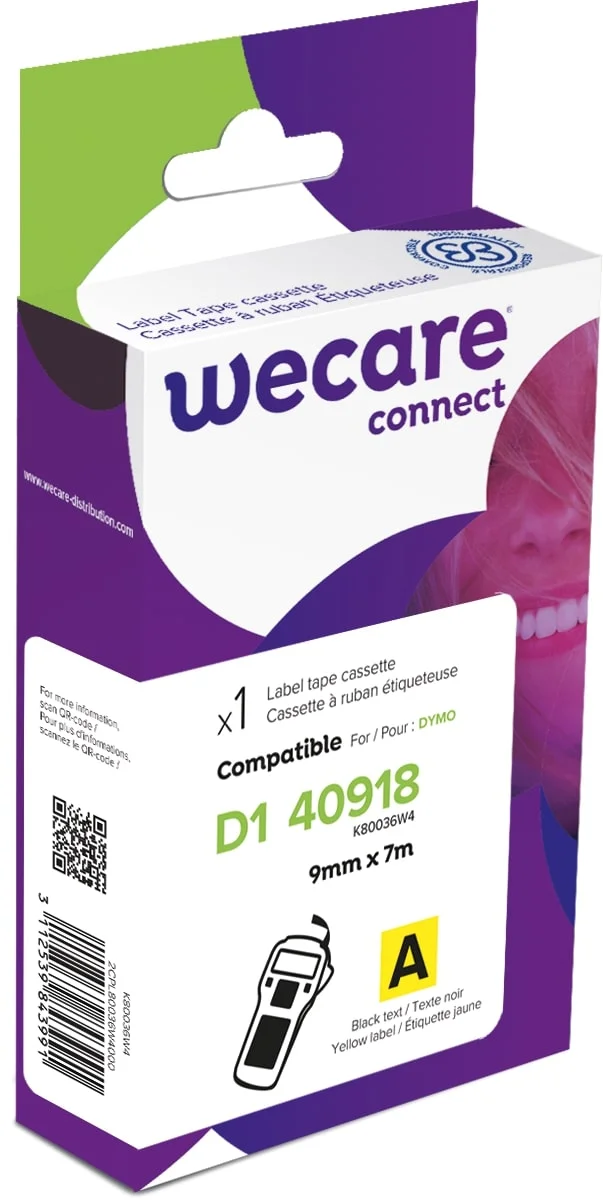 WECARE ARMOR páska kompatibilní s DYMO S0720730,Black/Yellow,9MM*7M