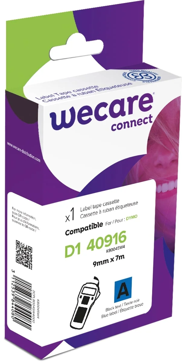 WECARE ARMOR páska kompatibilní s DYMO S0720710,Black/Blue,9MM*7M